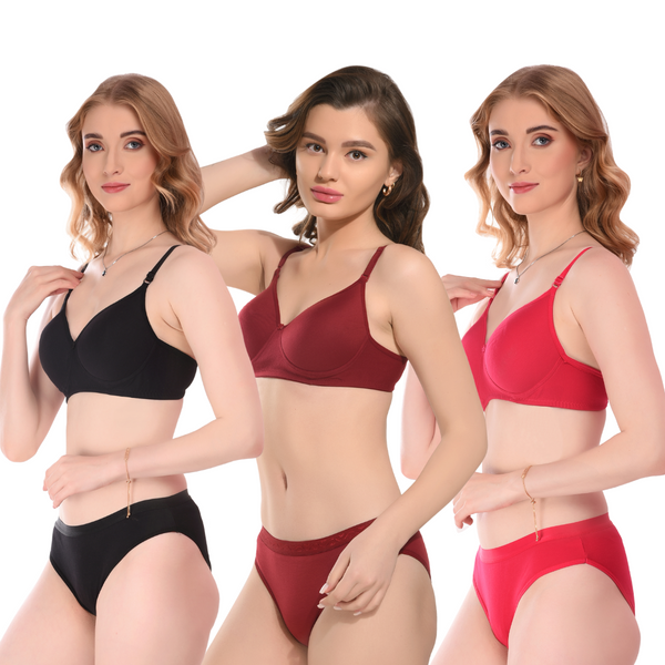 Jomferry Cotton Padded Lingeries set ( Black, Red, Maroon)