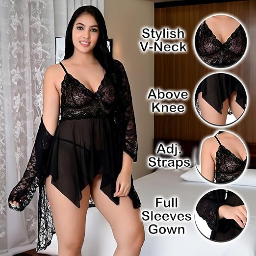 Women's Stylish Net Babydoll Lingerie Nighty Set for Women -Lingerie Honeymoon Nightwear Anniversary Dress for Girls & Women |