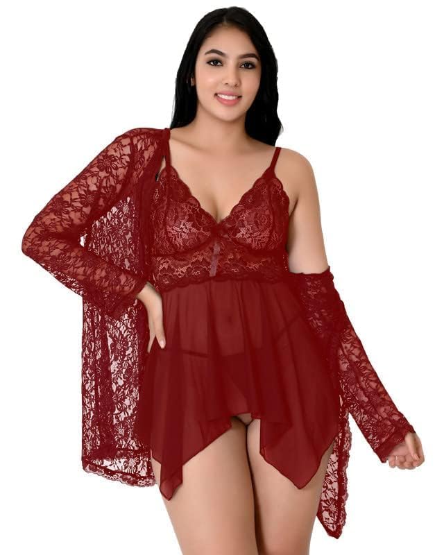 Women's Stylish Net Babydoll Lingerie Nighty Set for Women -Lingerie Honeymoon Nightwear Anniversary Dress for Girls & Women |