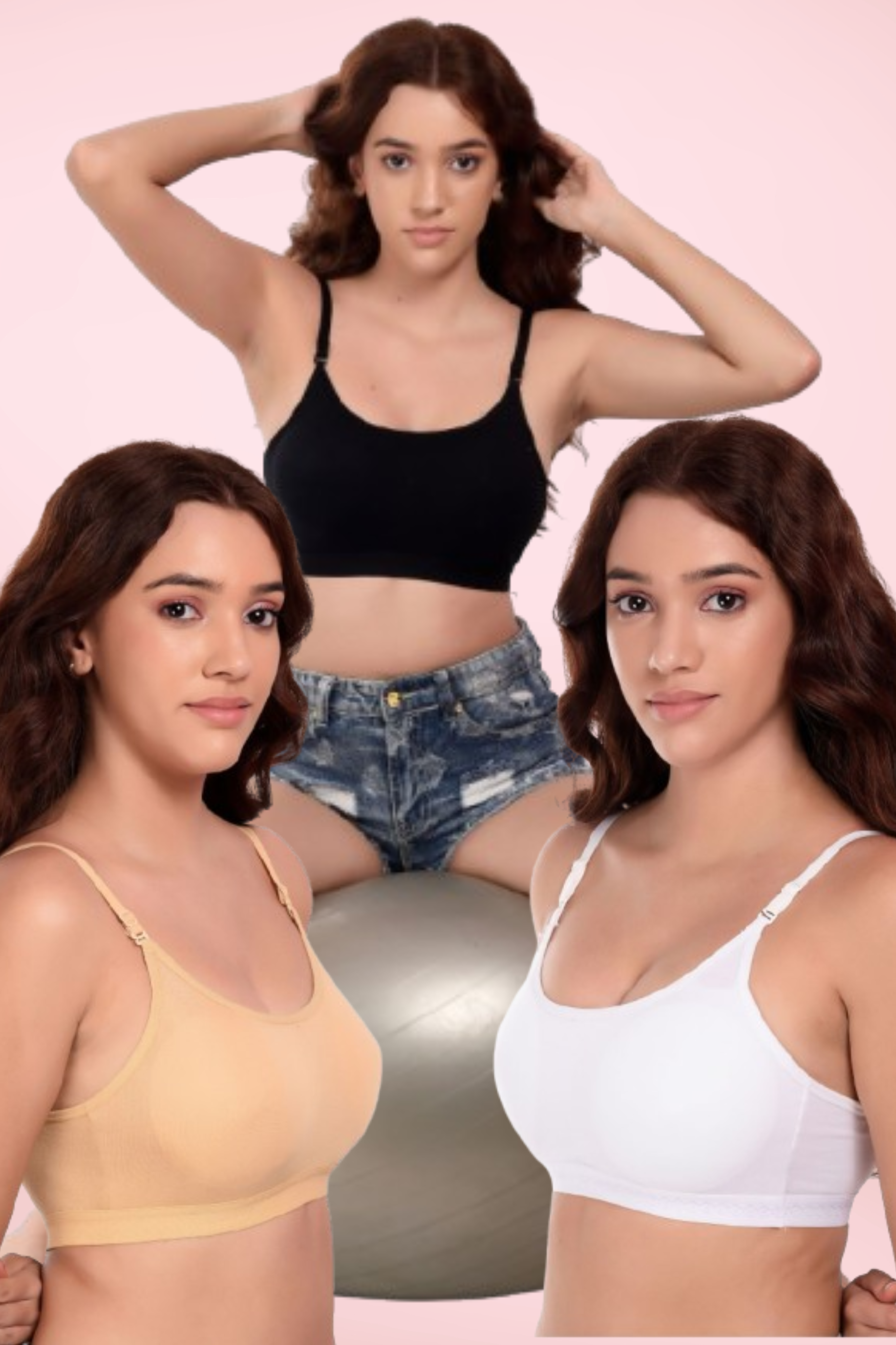 Wire Free Lightly Padded Sports Bra for Women - Everyday T- Shirt Super Comfortable Bra Pack of 3 ( Multicolor )