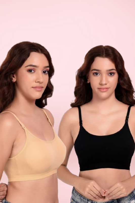 Wire Free Lightly Padded Sports Bra for Women - Everyday T- Shirt Super Comfortable Bra Pack of 2