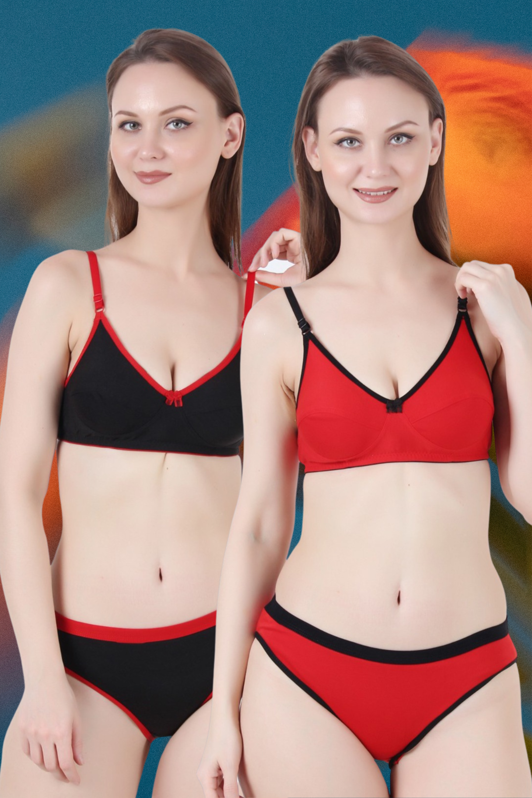 Cotton Non-Padded Bra and Panty Set of 2 pcs | Red,Black 777