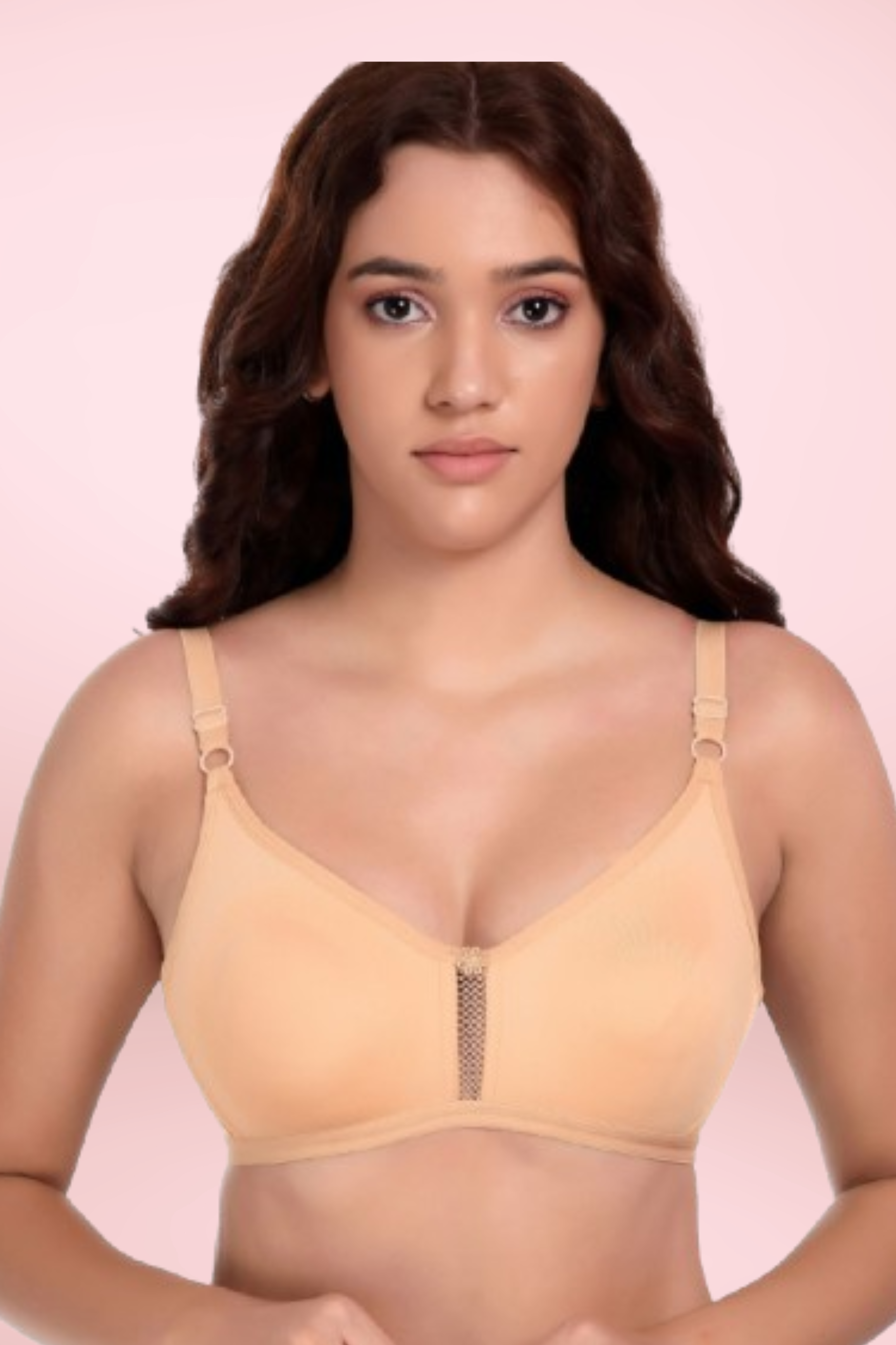 Women Cotton Non Padded Dual Layered Fabric Regular Bra with net