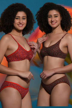 Cotton Non-Padded Bra and Panty Set of 2 pcs | Red, Manroon | for Womens | Dotted print