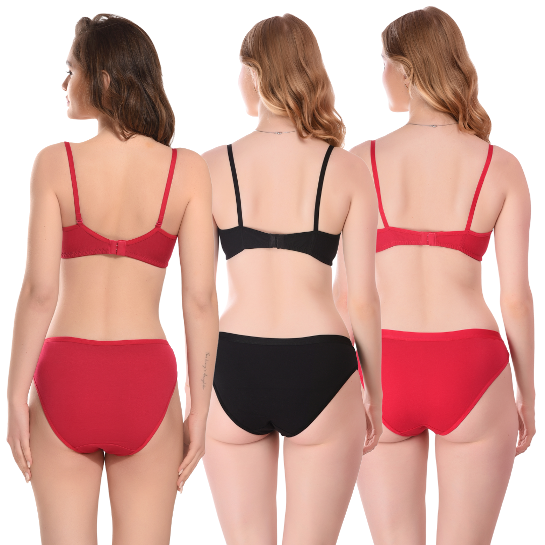 Jomferry Cotton Padded Lingeries set ( Black, Red, Maroon)
