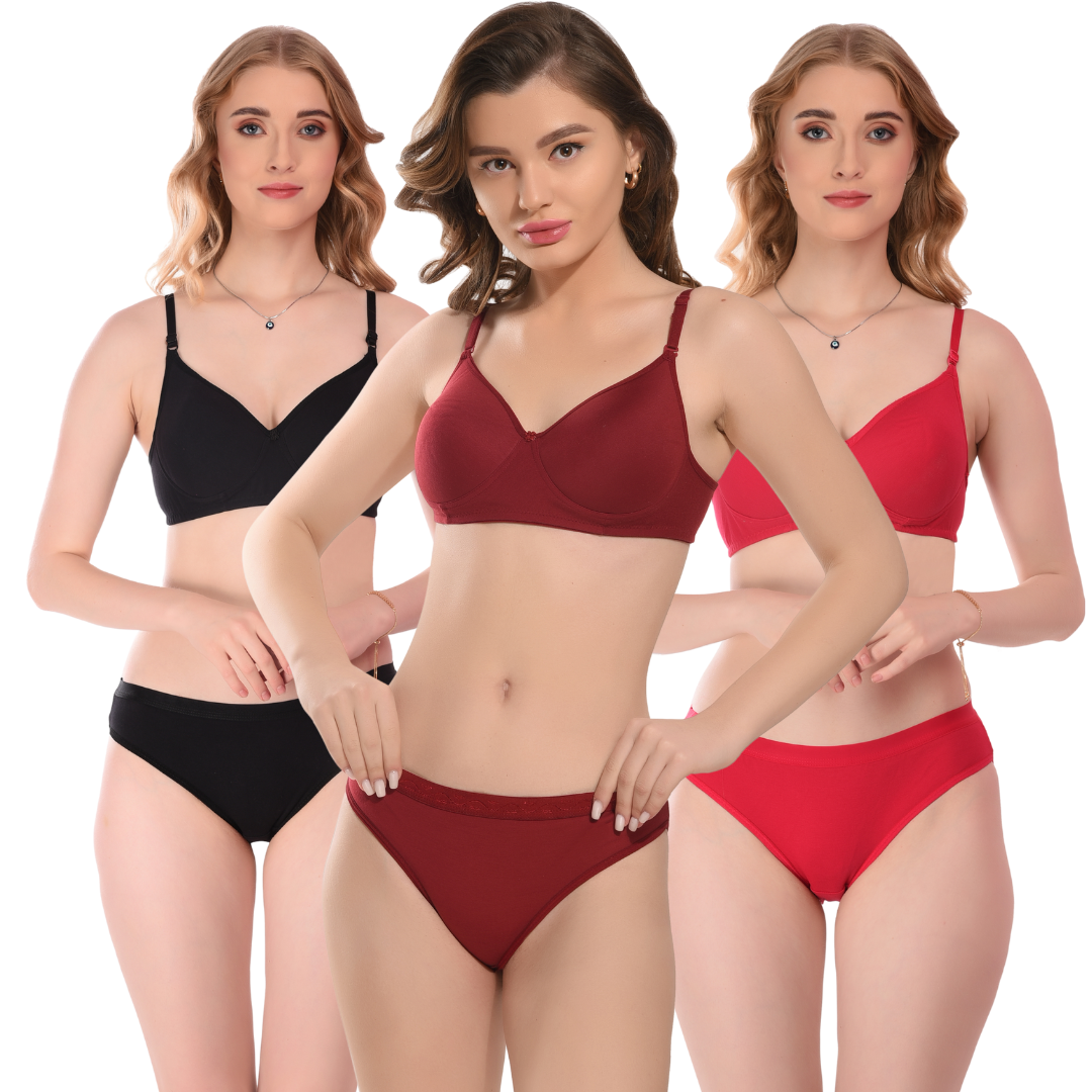 Cotton Padded Lingeries set ( Black, Red, Maroon)