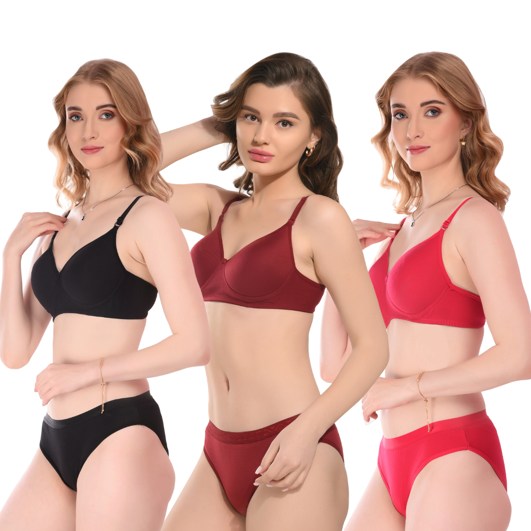 Cotton Padded Lingeries set ( Black, Red, Maroon)