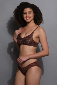 LINGERIES FOR WOMEN'S BROWN POLKA PRINT