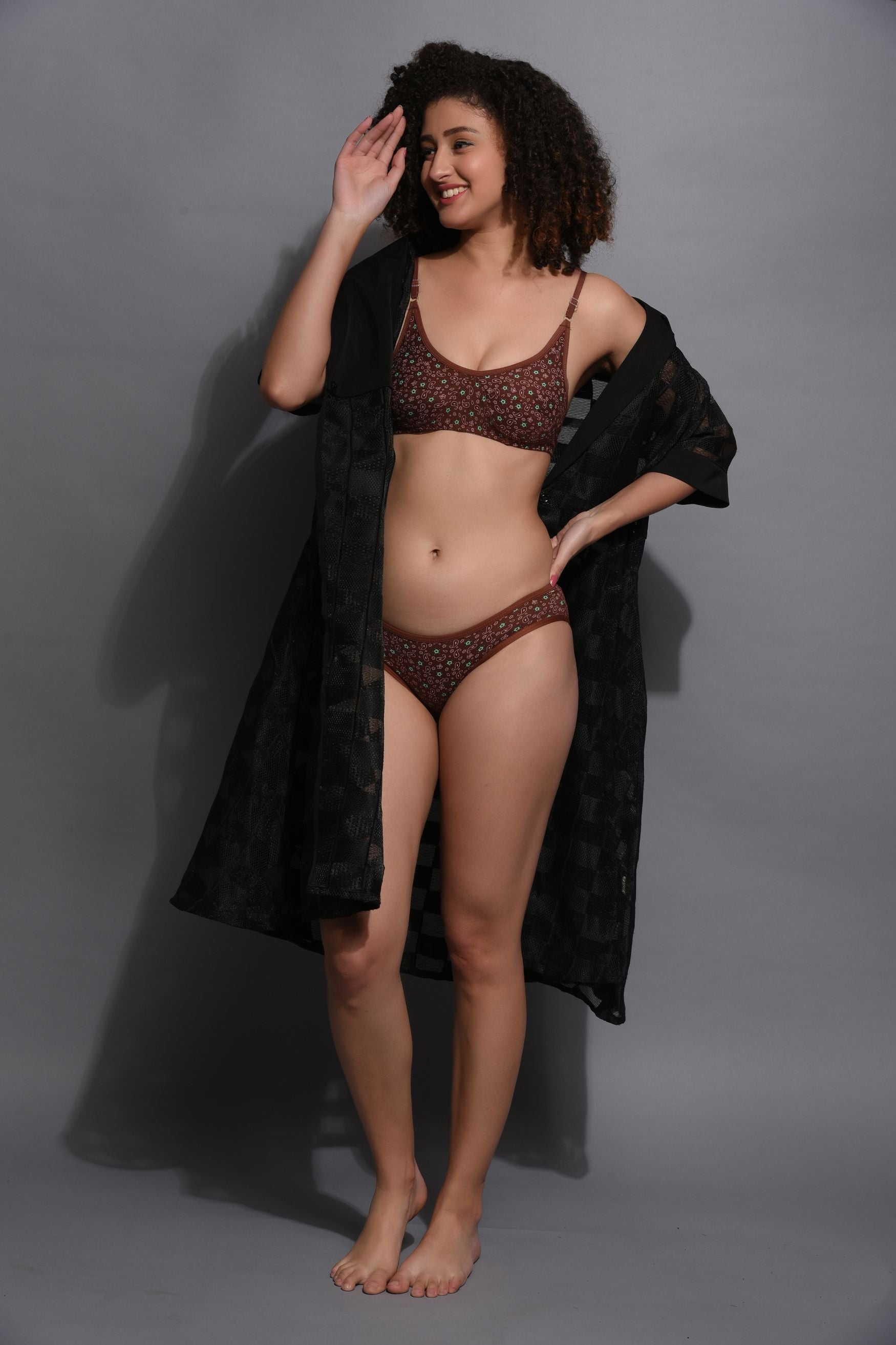 LINGERIES FOR WOMEN'S BROWN POLKA PRINT