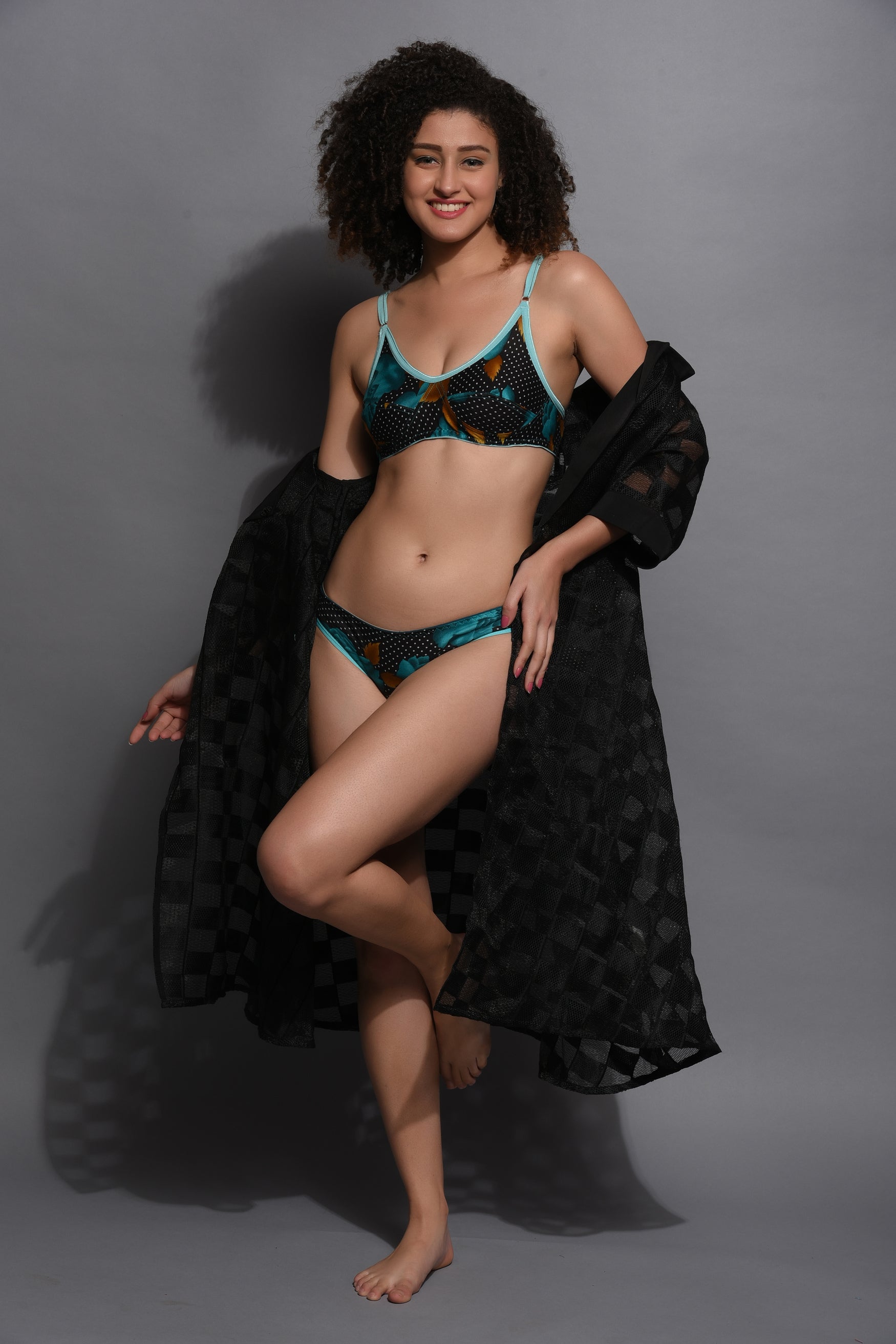 JOMFERRY 777 GREEN-BLACK NON-PADDED LINGERIES SET