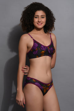 NON-PADDED LINGERIES SET - 777 BLACK-PURPLE