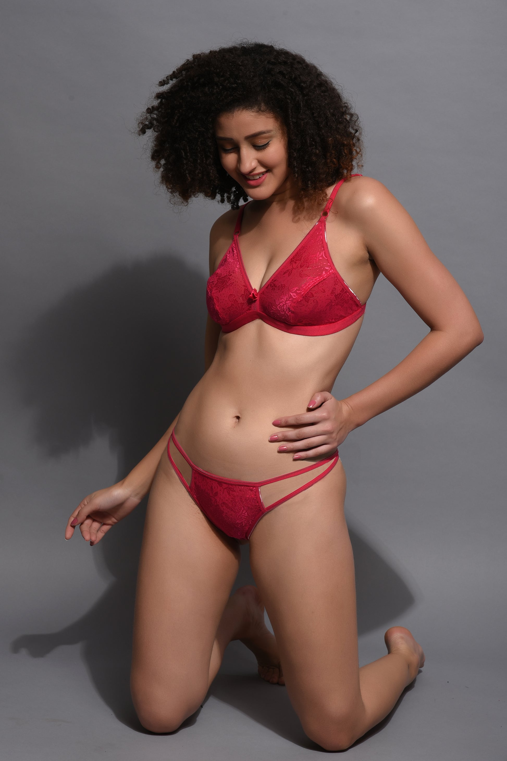 NET COTTON LINGERIES SET FOR WOMEN'S NON-PADDED 070 Red