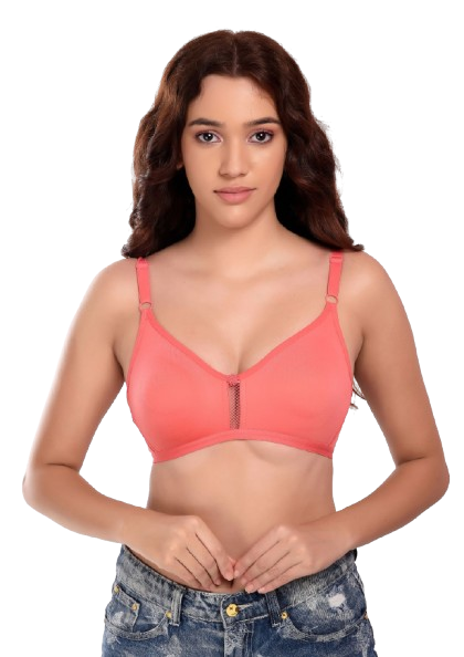 Women Cotton Non Padded Dual Layered Fabric Regular Bra with net