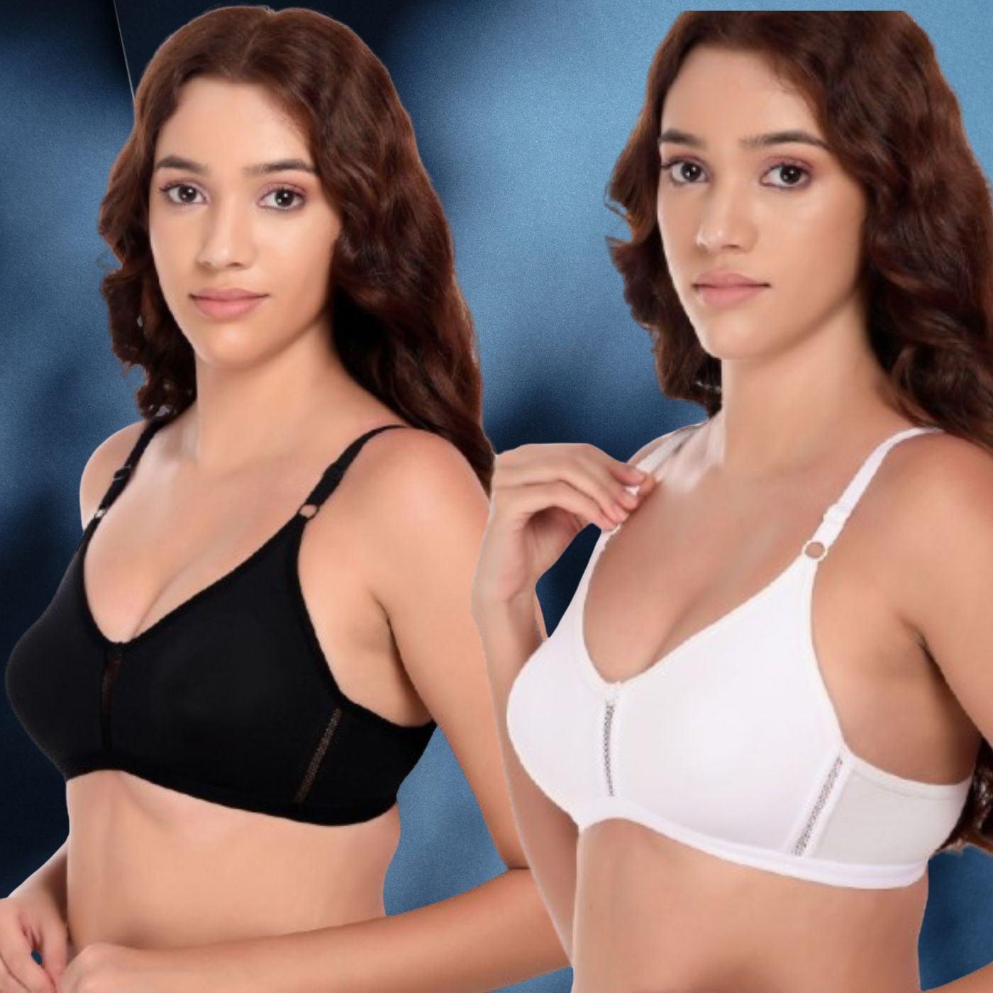 Women's Synthetic Non-Padded Wire Free Regular Bra-Pack of 2(Multicolour)