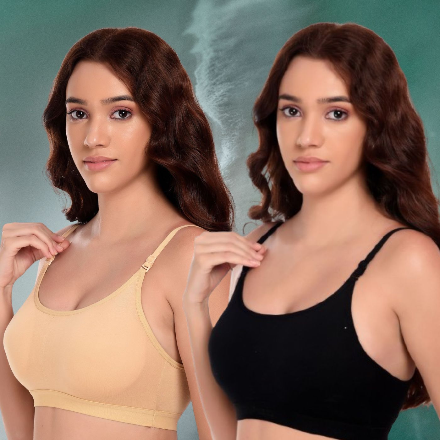 Wire Free Lightly Padded Sports Bra for Women - Everyday T- Shirt Super Comfortable Bra Pack of 2 (Beige , Black )