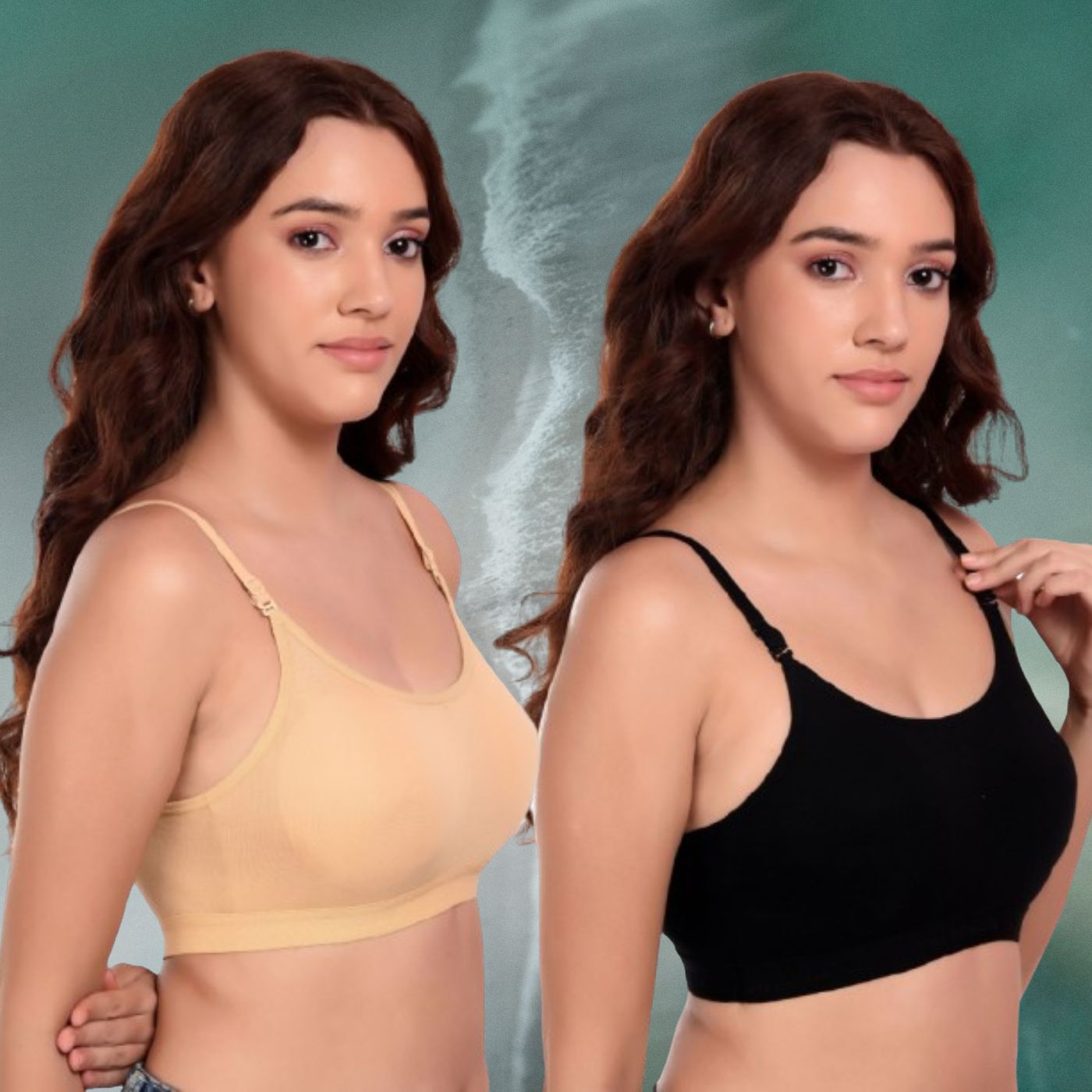 Wire Free Lightly Padded Sports Bra for Women - Everyday T- Shirt Super Comfortable Bra Pack of 2 (Beige , Black )